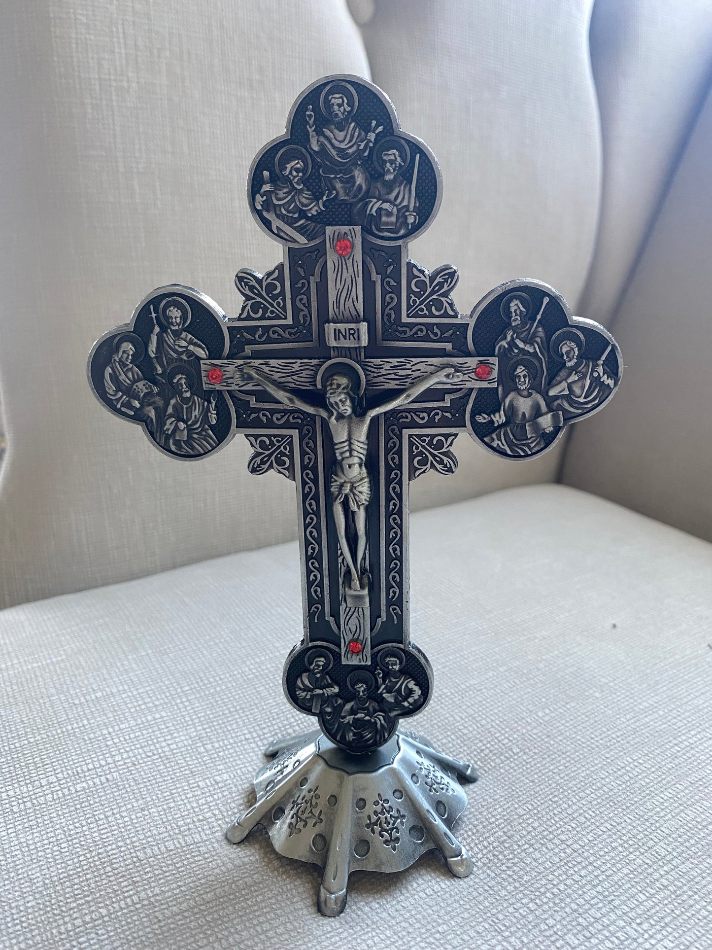 Antique Silver INRI Catholic Religious Altar Standing Wall Crucifix Cross Church