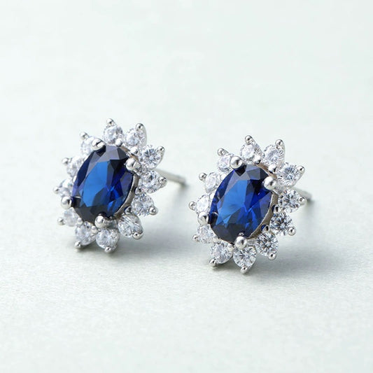 Oval Shape blue Crystal Earrings Women Fashion Jewelry Zircon Stud Earring