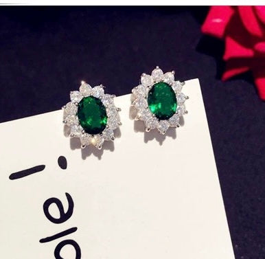Oval Shape Green Crystal Earrings Women Fashion Jewelry Zircon Stud Earring